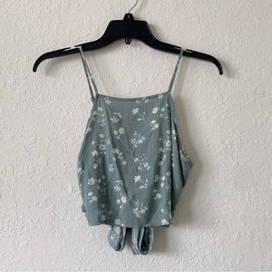 Green floral crop top